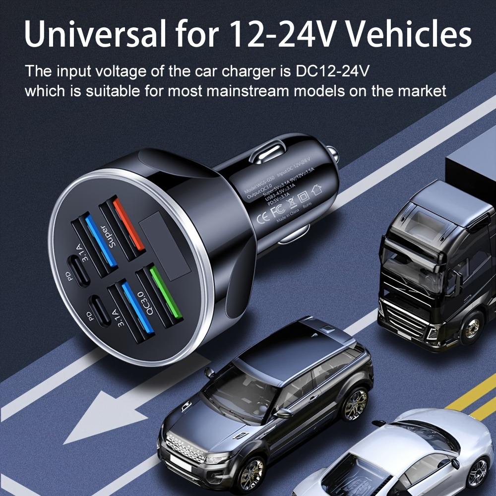 66W 6 Ports Car Charger Fast Charging PD QC 3.0 USB C Car Phone Charger Type C Adapter in Car For iPhone Samsung Huawei Xiaomi