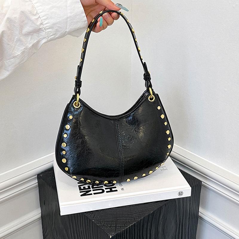 Shoulder Bag for Women Rivet Punk Underarm Bag PU Leather Studded Clutch Purse Trendy Hobo Purse for Work Travel Shopping CLE
