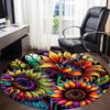 1 Stück Bunter Sonnenblumen-Buntglas-Stuhlteppich für das Büro, Runde Polyestermatte, Büro, Pflegeleichtes Gewebe, Waschbarer rutschfester Teppich