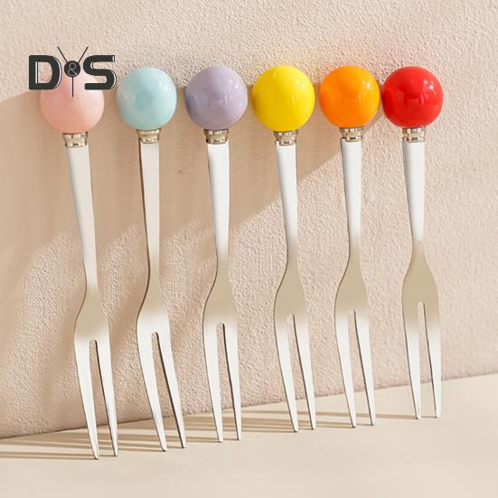 Fruit Fork Dessert Fork Set with Storage Jar Easy To Clean Stainless Steel Creative Cute Forks Cutlery Set Table Ornament