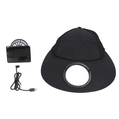 Solar Fan Hat Solar Powered and USB Charging Black Color Wide Brim Fishing Beach Hat with Fan for