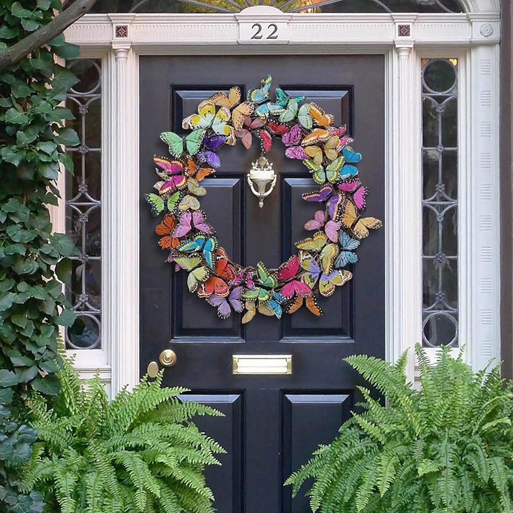 Artificial Butterfly Wreath Outdoor Decorative Welcome Wreath for Front Door Wall Window Spring