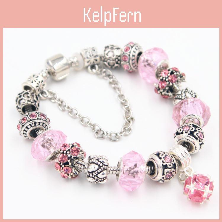 Fashion European Style Charm Bracelet Jewelry With Crystal Glass Beads Balls Lucky