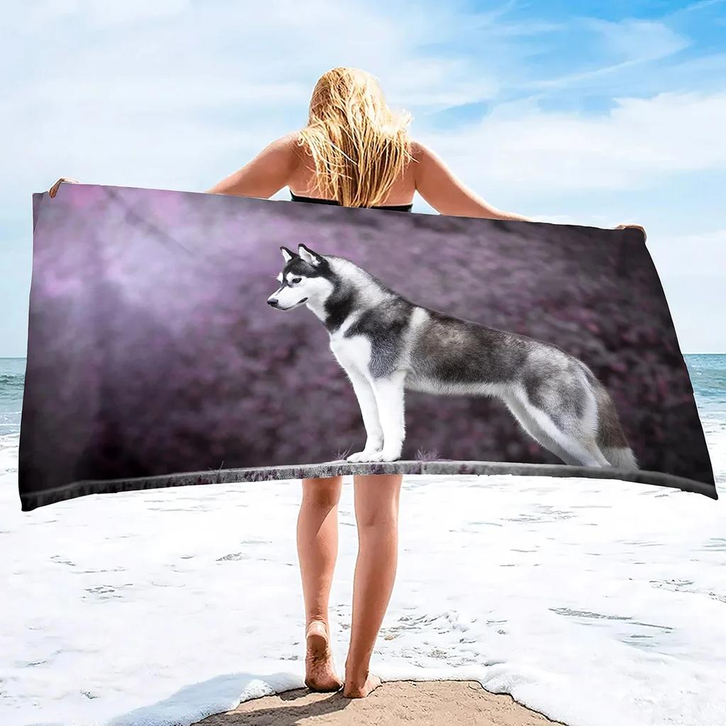 Lightweight Husky Dog Beach Towel Quick Dry Sand Free Pool Bath Towel Soft Outdoor Travel Towels for Camping Swimming Yoga Sport