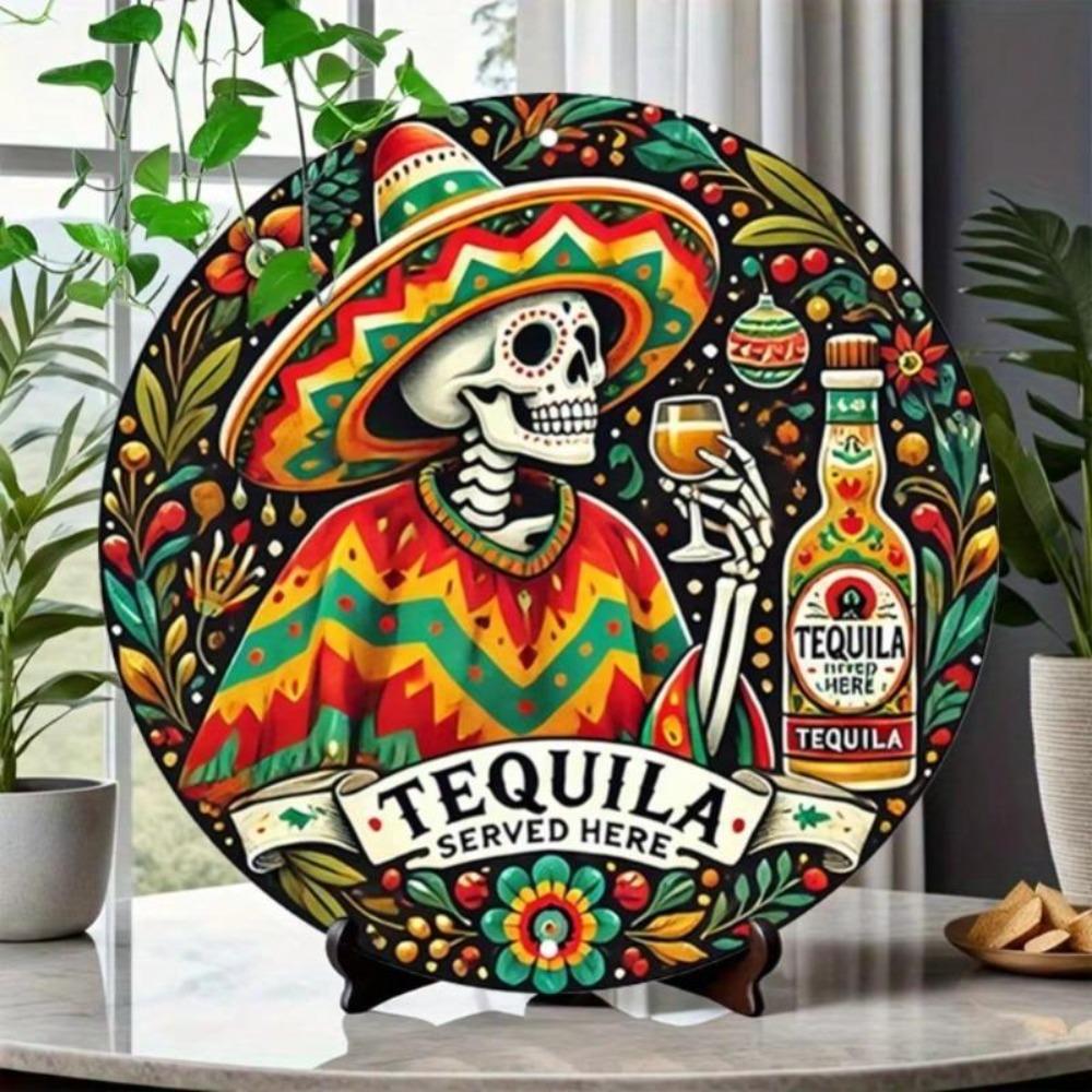 Vintage Skeleton Sombrero Tin Metal Wall Art Decor Aluminum Sign
