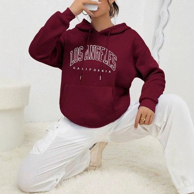 Women's Hooded Sweatshirt: 2026 Autumn Loose Fit with Printed Pockets and Fleece Jacket