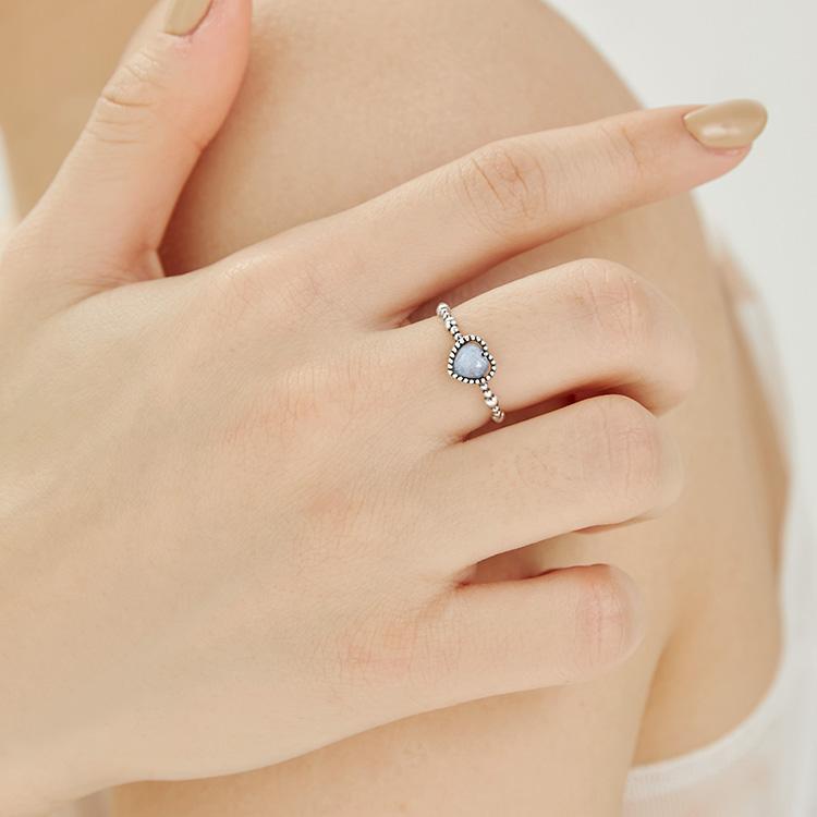47Bag 925 Silver Moonstone Garnet Heart Gemstone Ring Cuore