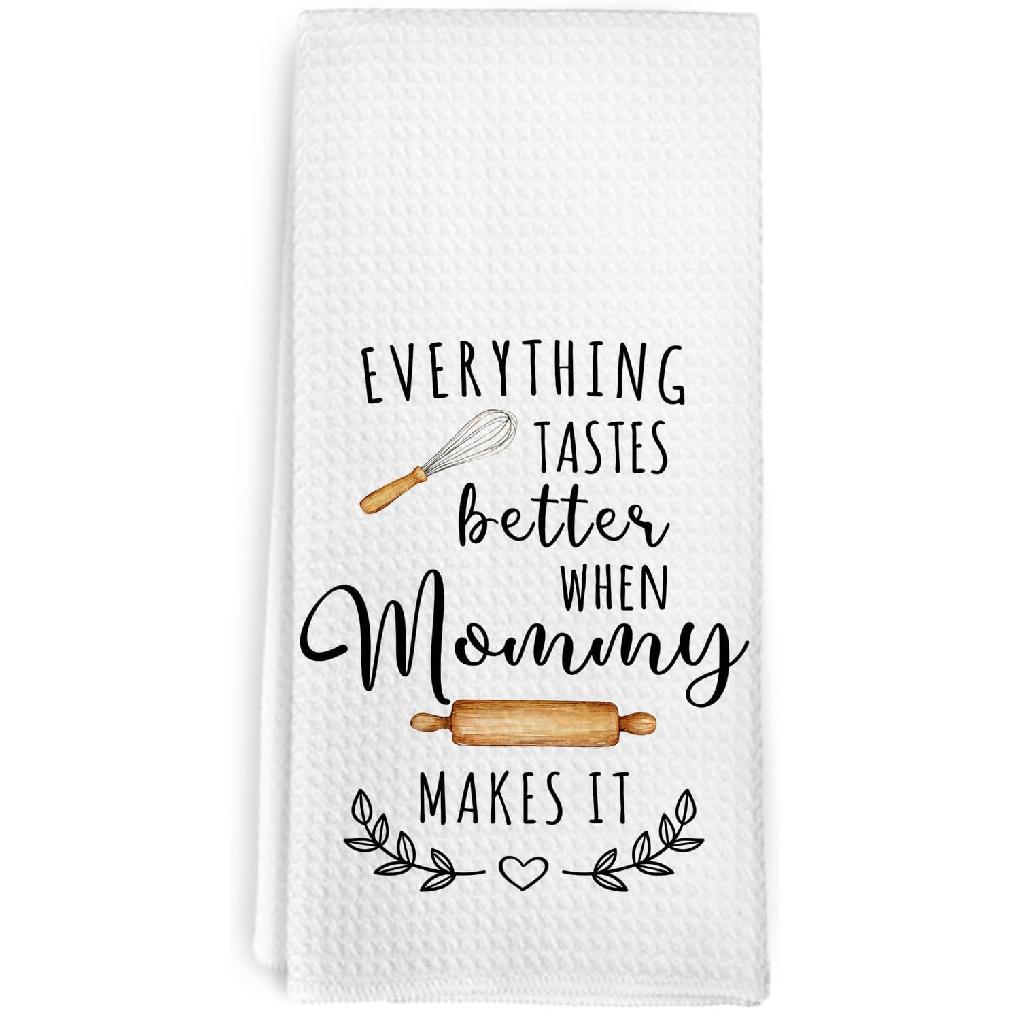 Memere Mothers Day Birthday Gifts Kitchen Towels for Grandma from Grandkids, Everything Tastes Better When Memere Makes It Dish Hand Tea Towels for Mammy