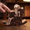 Handcrafted Wooden Halloween Gift Rocking Chair Ghost/Skeleton Ornament, Desktop Decoration, Dynamic Party Table Centerpiece Spooky Ghost Figurine for