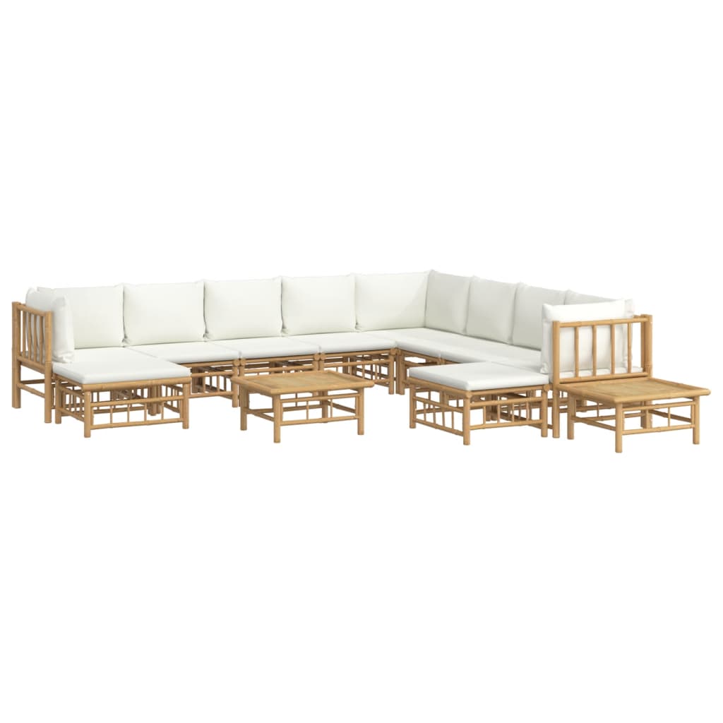 Vidaxl 12-Cz. Garden Furniture Set, Cream Cushions, Bamboo