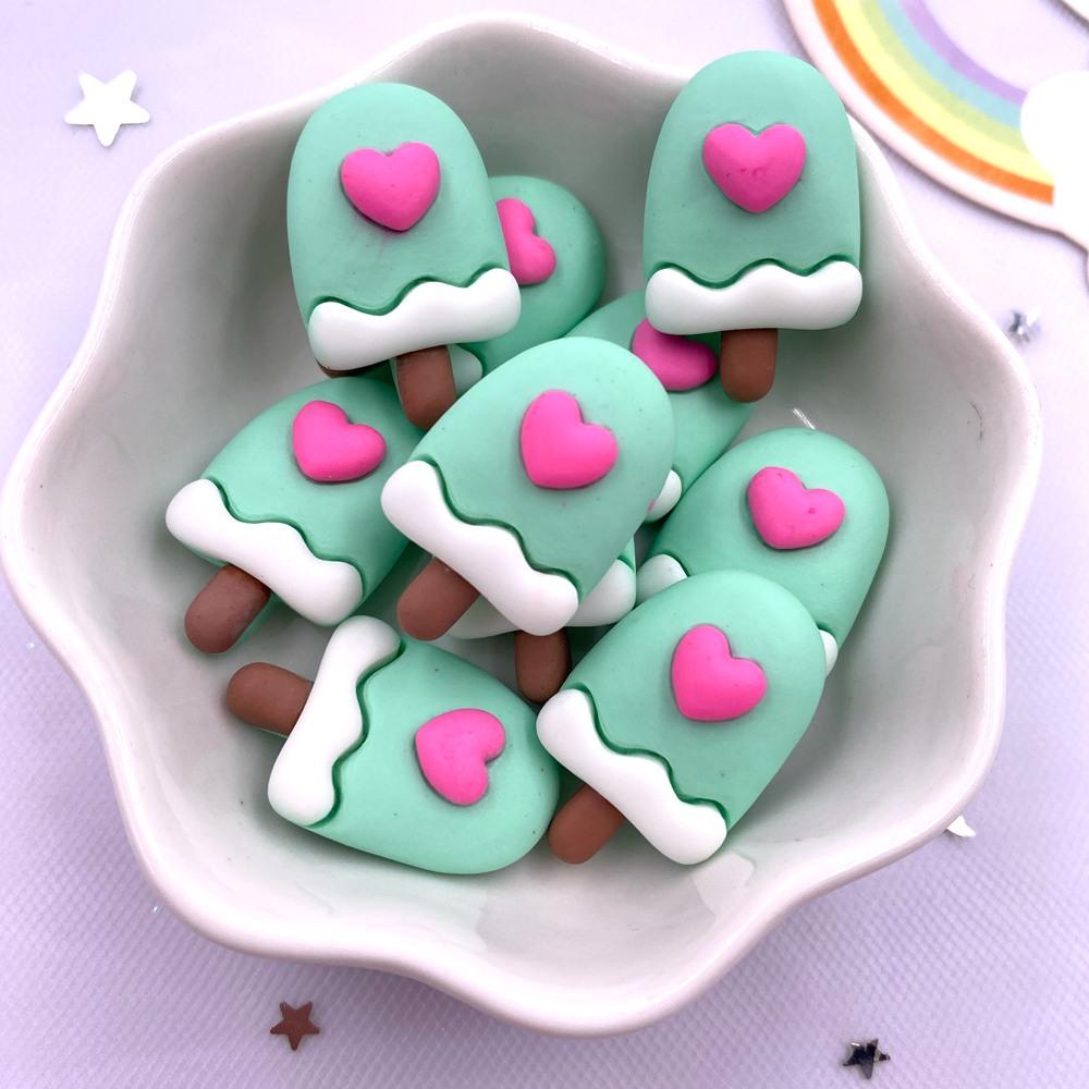 12PCS Resin Colorful Mini Cartoon Rabbit Cherry Cone Ice Cream Lollipop Popsicle Scrapbook Flatback 3D Foods Figurines DIY Bow Decor Accessories