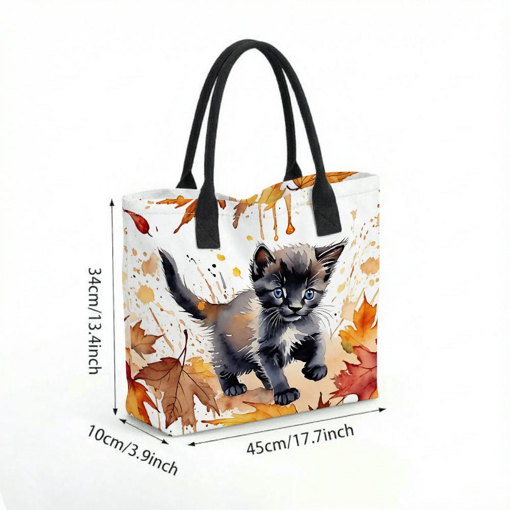Herbst Kätzchen Muster Canvas Tragetasche Lässig Große Kapazität Tägliches Einkaufen Schulter Handtasche