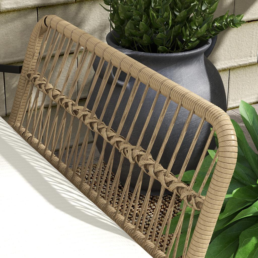 Garden Seating Group Lounge Furniture Set, PE Rattan, 122 X 79 X 75 Cm, Natural + Cream White