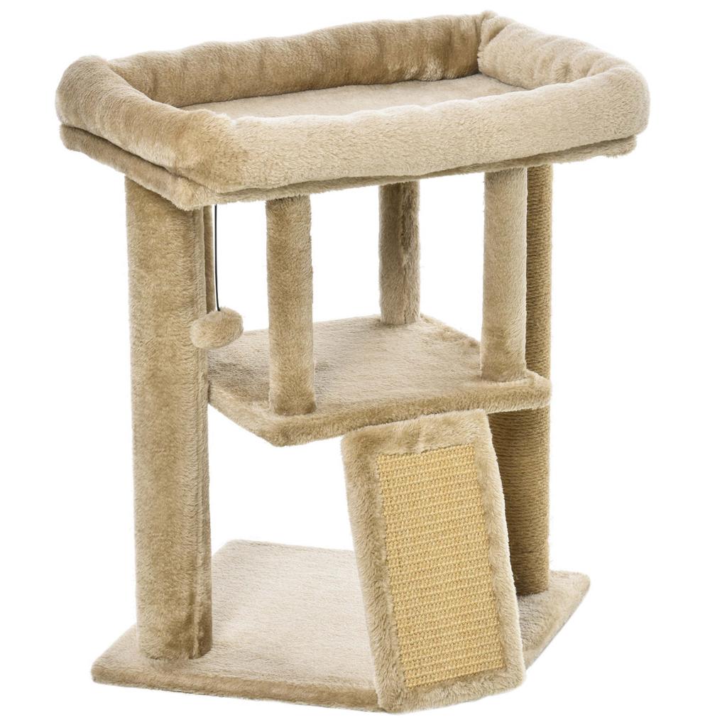 Plush Cat Tree with Cat House and Bed, Jute Scratching Post and Ball, Brown