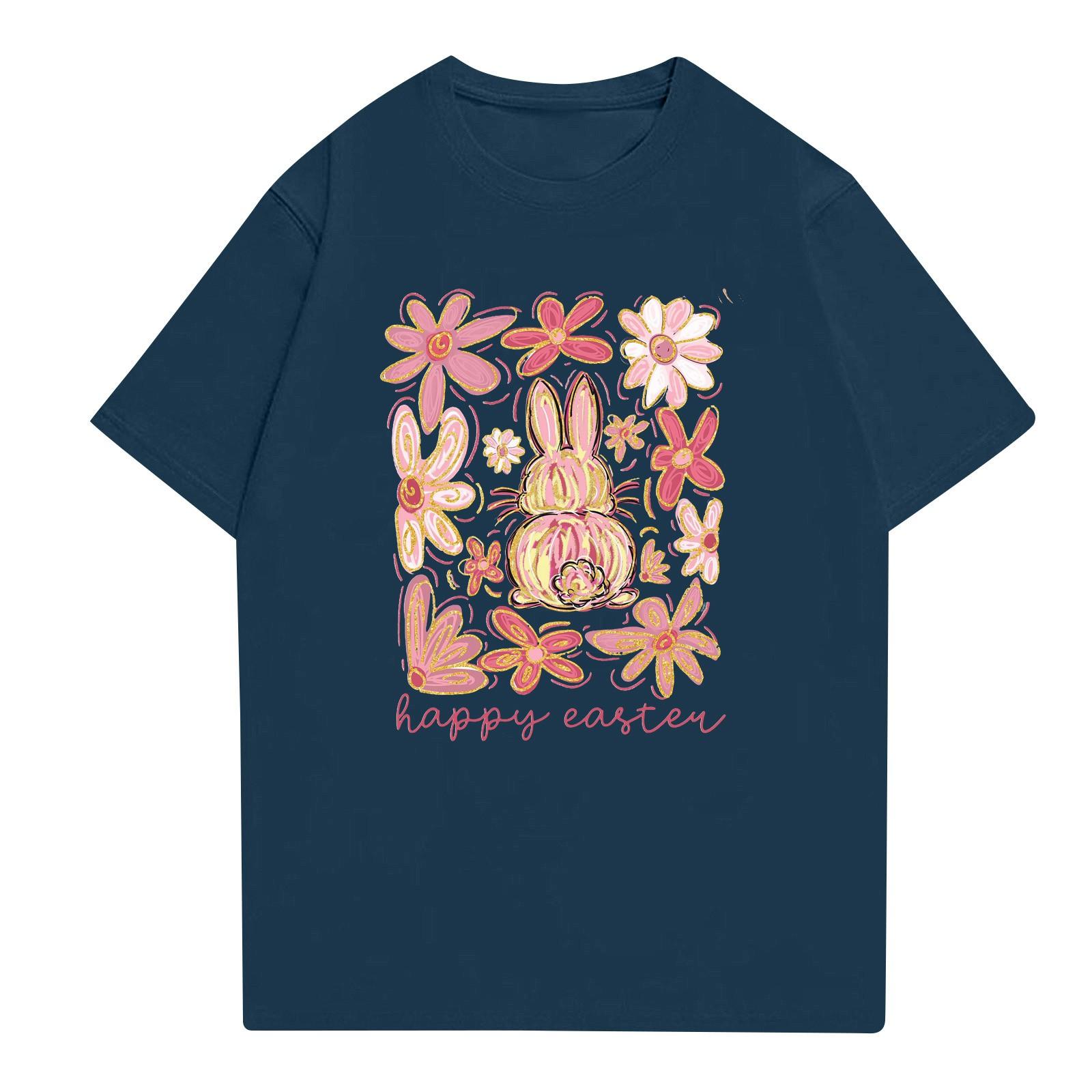 

Женская повседневная футболка с круглым вырезом и короткими рукавами с принтом L тёмно-синий