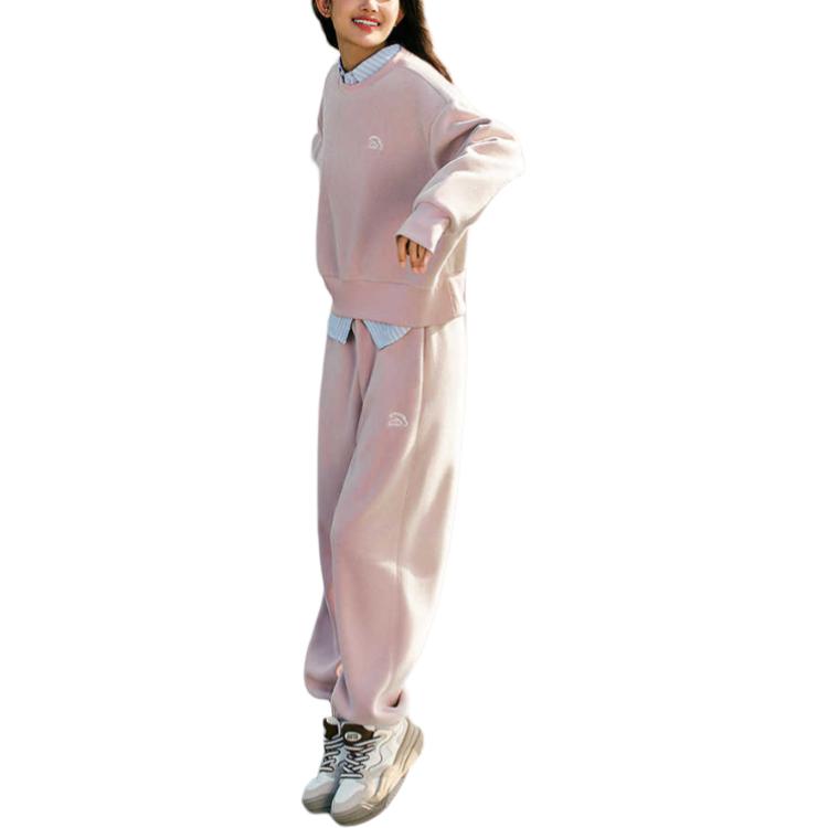 Anta Comfortable Breathable Loose Fit Round Neck Sweatshirt And High Waist Drawstring Cuffed Pants Set Women Tops, Bottoms Moran-Pink 962448202-3