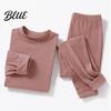 Velvet Sleepwear Set Seamless Double-sided Thermal Underwear Winter Unisex 2 Pcs/Set Round Neck Homewear Thick