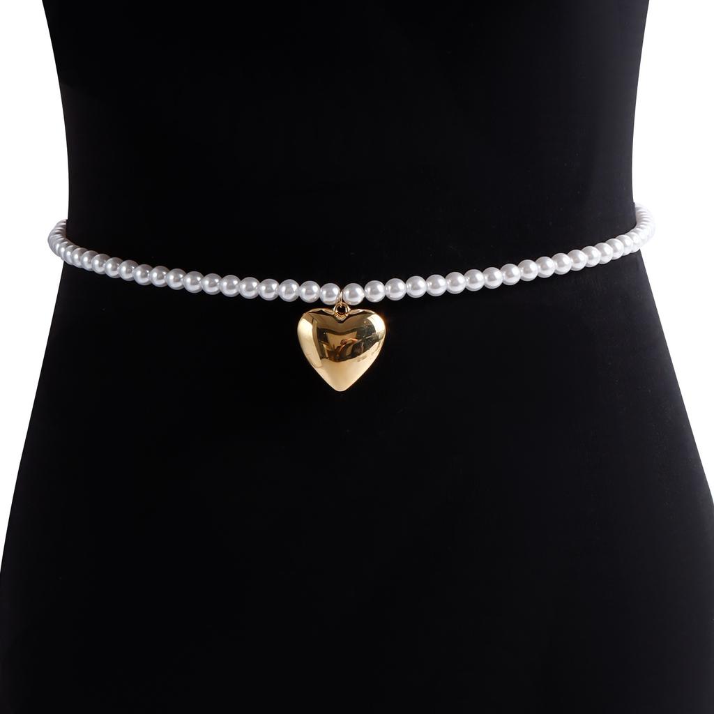 European and American jewelry personality exaggerated metal big love pendant waist chain women's fashion trend imitation pearl waist chain