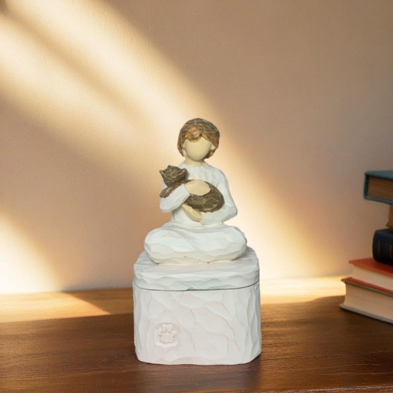 Angel Statue Girl And Cat Prayer Sculpture Kindness Box Memorial Pet Loss Gifts Craft for Grieving Pet Owners Home Decor