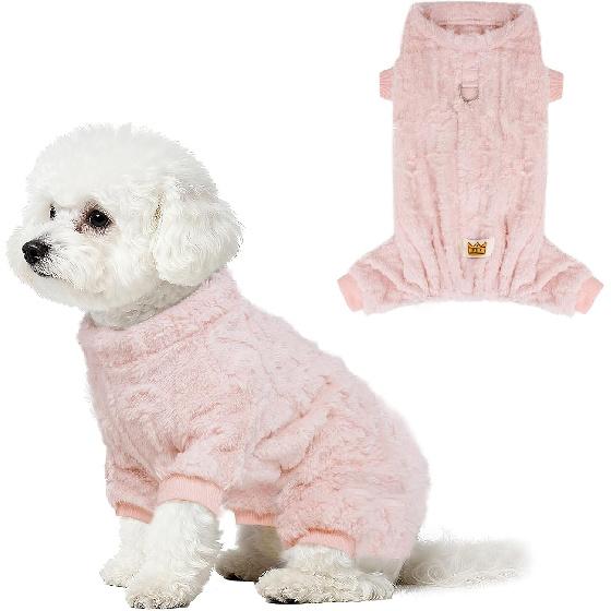 Plush Dog Pajamas for for Small Dogs Cats, Dog Sweater with Leash Ring Ultra Soft Warm Pet Clothes Puppy Onesie Outfits Doggy Pjs Jumpsuit for Winter