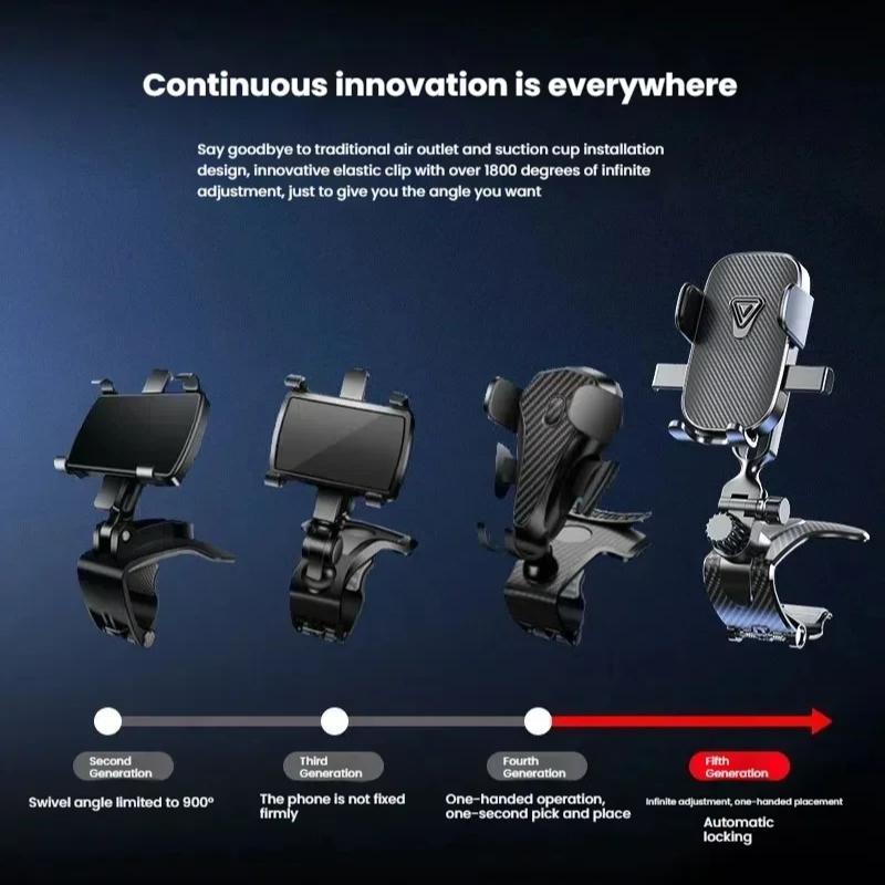 2-in-1 Car Phone Mount: Suction Cup & Metal Crocodile Clip, 360° Rotation Anti-Shake Bracket for 3.5-7" Phones - Dashboard/Vent Mount,One-Hand Release