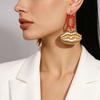1 Pair Drop Earrings Red Faux Crystal Beaded Ring Three-Dimensional Metallic Lip Shape Leverback Earrings Jewelry Gift