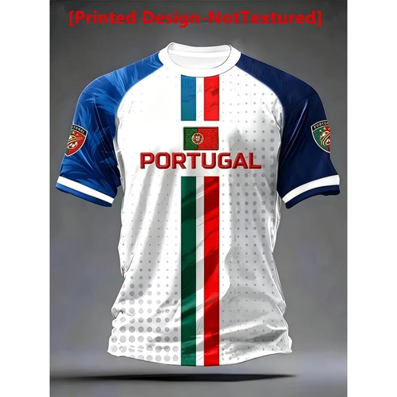 Dies ist das Print Herren Portugal Flagge Vertikaler Streifen PORTUGAL Buchstabe Trainings T-Shirt Kurzarm Trikot Geeignet für Sport