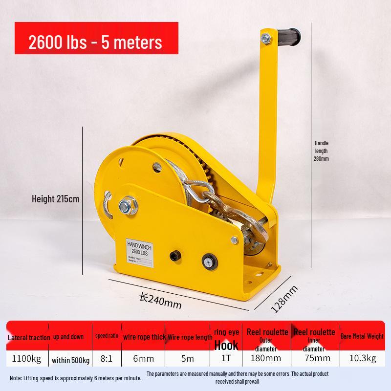 Hand Crank Winch, Two-Way Self-Locking with Brake, 800 lb Puller, High Carbon Steel Manual Winch