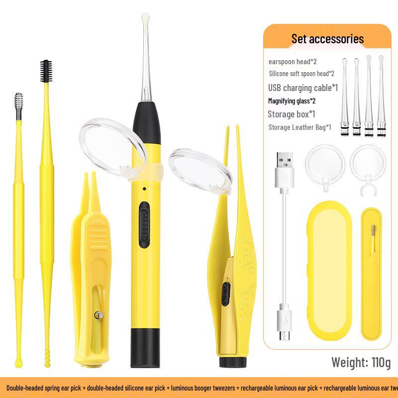LED Ohrreinigungsset für Kinder: Leuchtendes Ohrstäbchen, Baby-Pinzette mit Licht & Wiederaufladbares Weichspitzen-Werkzeug