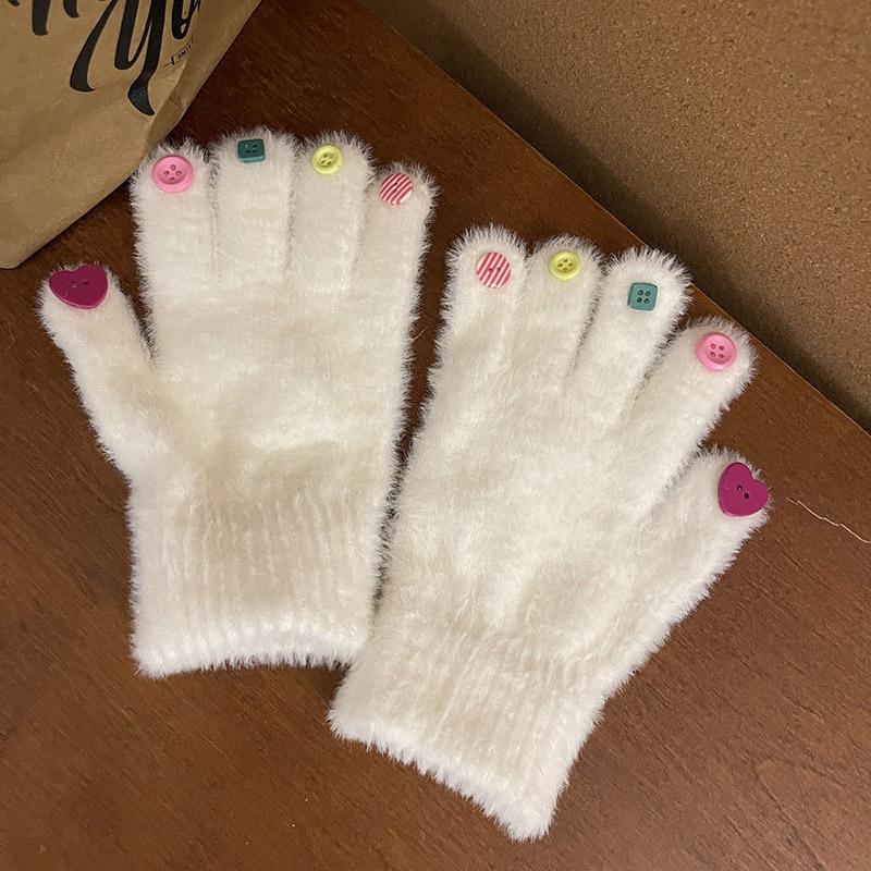 Women's rhinestone gloves New winter velvet thickened thermal gloves Student riding five-finger mink gloves