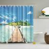 Blue Sky Beach Shower Curtain Modern Scenery Print Bathroom 3D Blackout Curtain Large 180x200cm for Bathroom