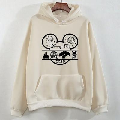 Disney Parent-Child Wear Fun 2025 Disneyland Travel Pattern Multi-Color Hoodie Women's Kawaii Pullover Casual Couple Sweatshirt