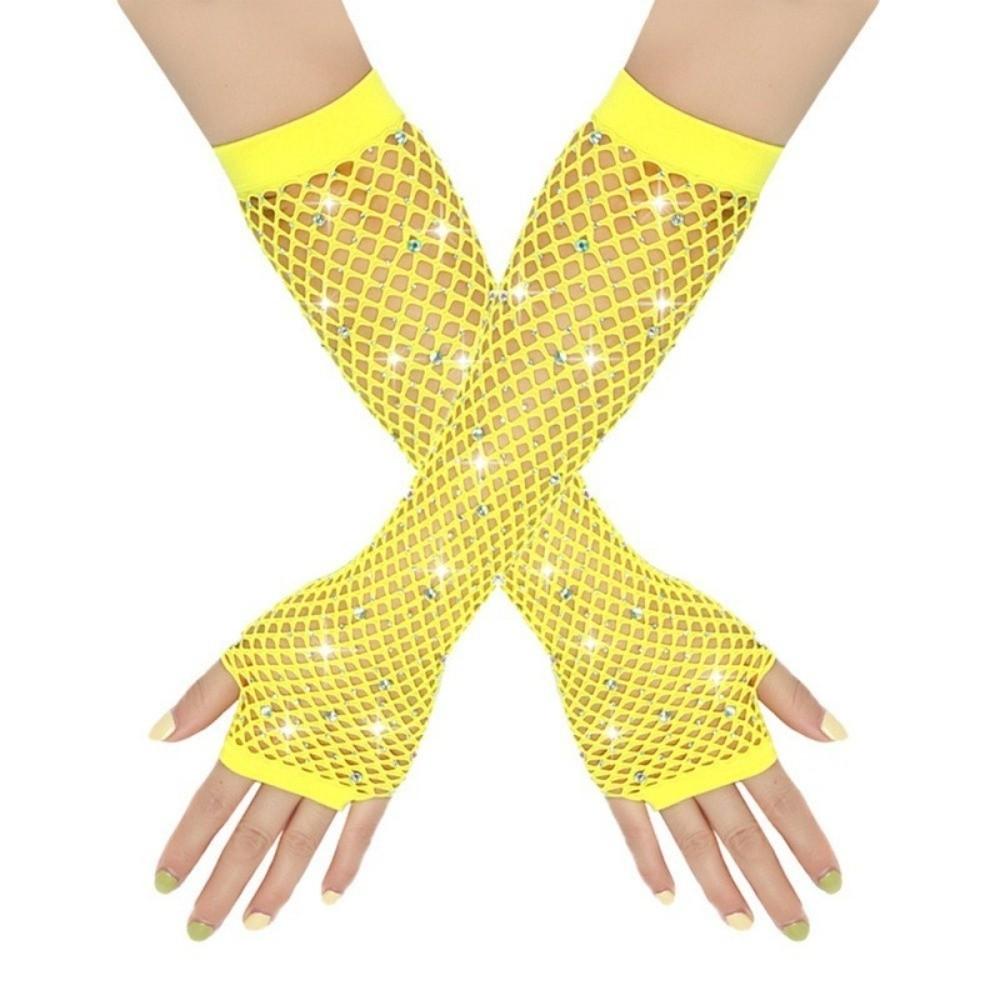 Elastic Rhinestone Gloves Shiny Mesh Lace Gloves Short Fishnet Fingerless Gloves Fashion Accessory
