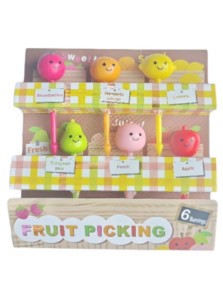 6Pcs/Set Strawberry Peach Fruit Fork Castle Fruit Food Picks Bento Box Picks Cartoon Food Toothpicks Bento Box Accessories