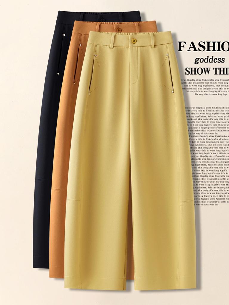 Women's Spring 2026 Nine-Tenth Length Curved Leg Wide-Leg Pants - Loose, Petite, Straight-Leg Suit Style