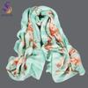 Light Green Silk Scarf Ladies Spring Fall Winter Floral Large Size Long Scarves Wraps Summer Beach Shawl Cover-ups