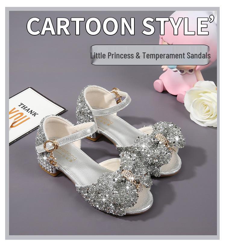 Princess Rhinestone High Heel Sandals - Non-Slip, Soft Sole Girls' Summer Fashion Shoes