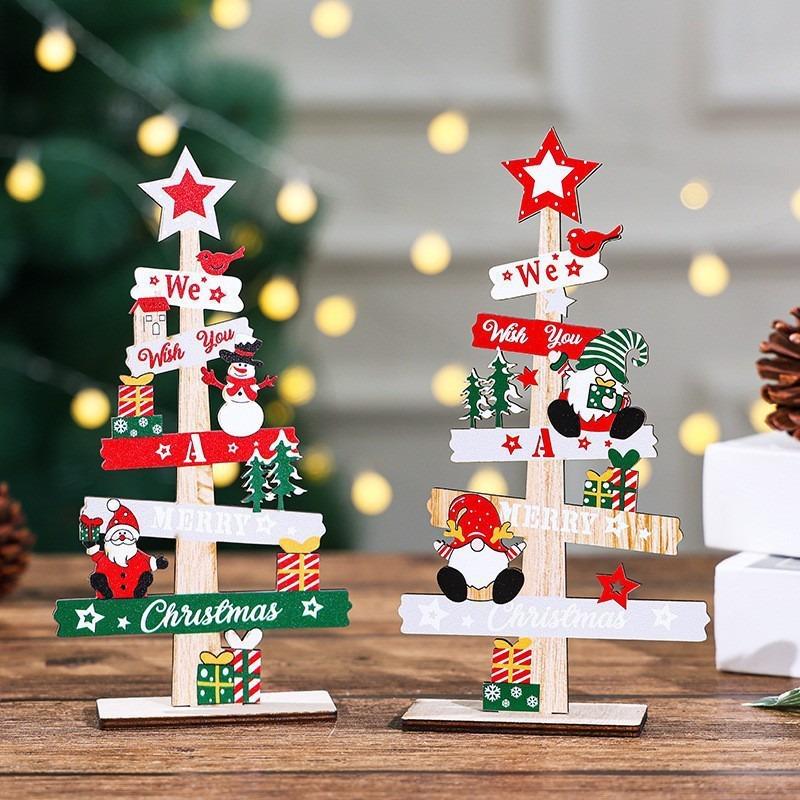 Christmas Wooden Christmas Tree Tabletop Decoration Alphabet Wooden Sign Old Man Snowman Pygmy Old Man Wooden Ornament