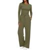 Women's Fall Two Piece Outfits Long Sleeve Tops Tee Shirts Wide Leg Pants Sets