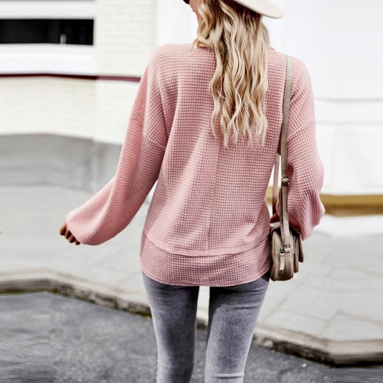 Women Autumn Winter Long Sleeve V Neck Solid Color Knit Top Sweater