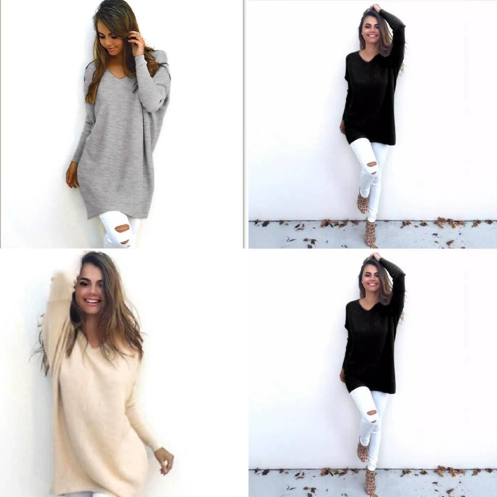 Dolce Top da Donna a Manica Lunga con Scollo a V, Pullover, Vestibilità Aderente, Poliestere, Autunnale, Casual
