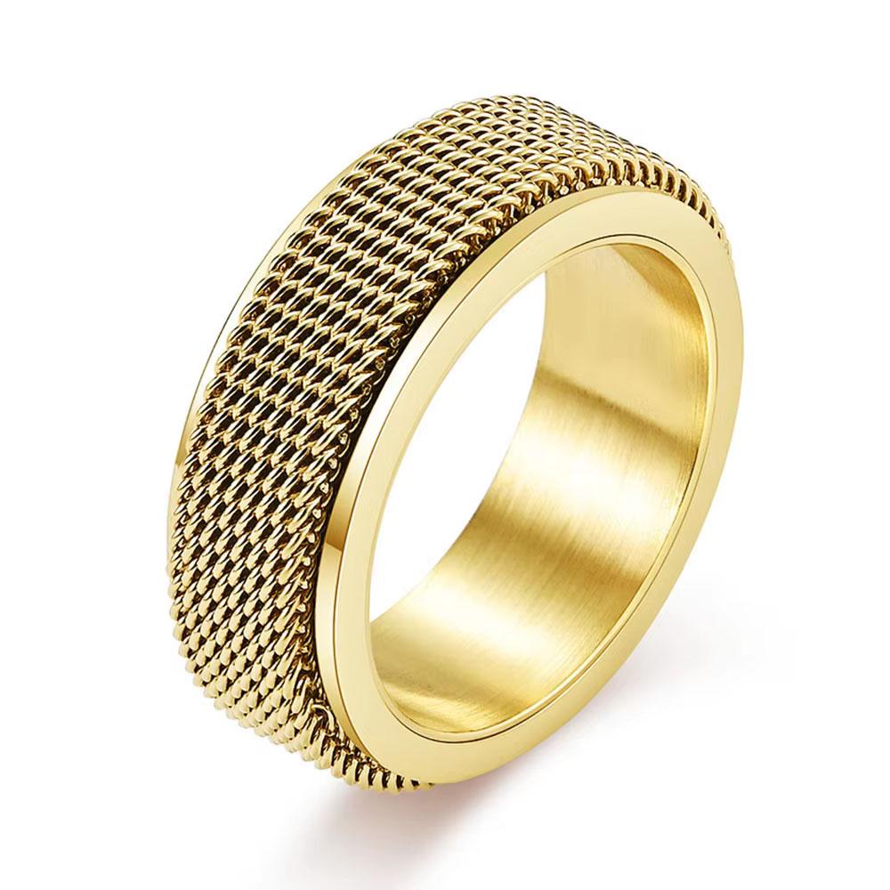 New European and American simple gold gemstone titanium steel ring for men and women