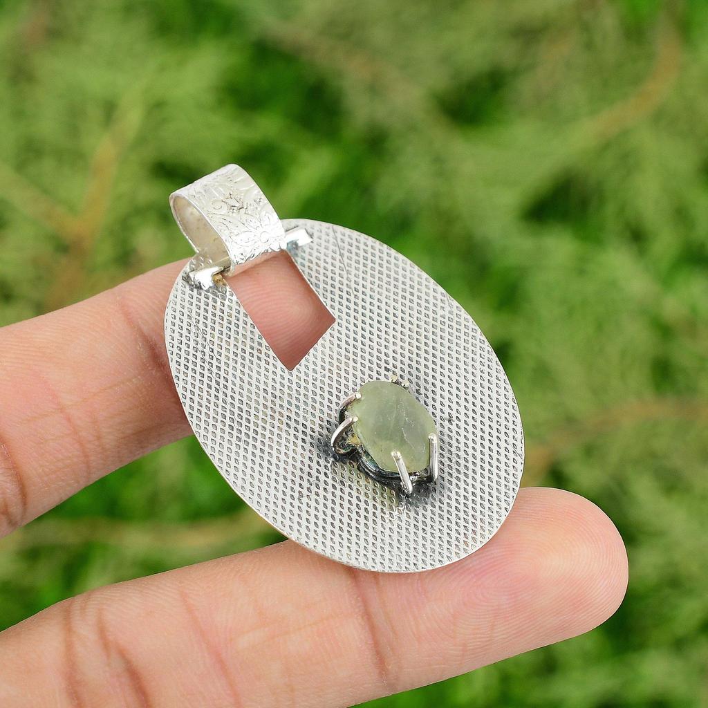Prehnite Rough Pendant 925 Sterling Silver Pendant Gemstone Handmade Jewelry Gifts For Her