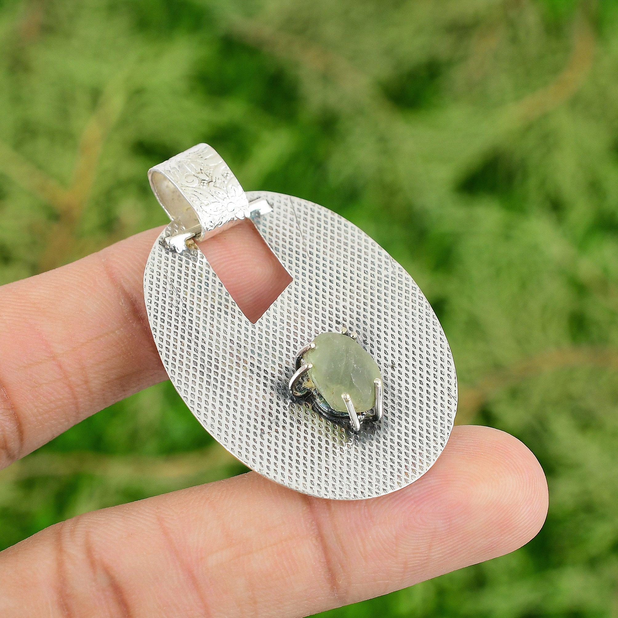 

Пренит Необработанный Подвеска Подвеска из серебра 925 пробы Драгоценный камень Украшения ручной работы Подарки для нее