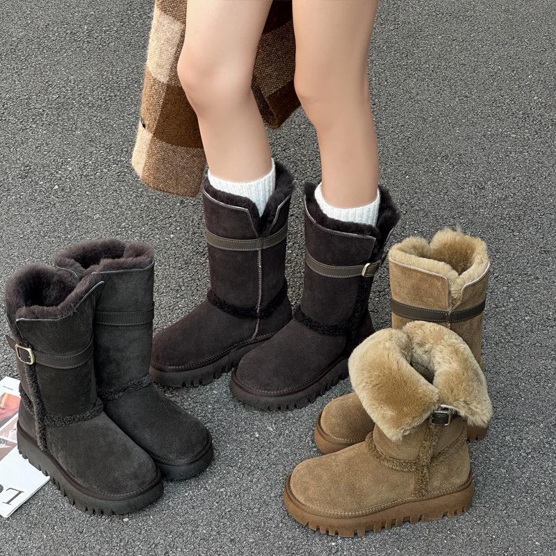 Grey Thick-soled Snow Boots for Women, Winter Two Wear Velvet Thickened Snow Cotton Shoes for Women, Long Tube