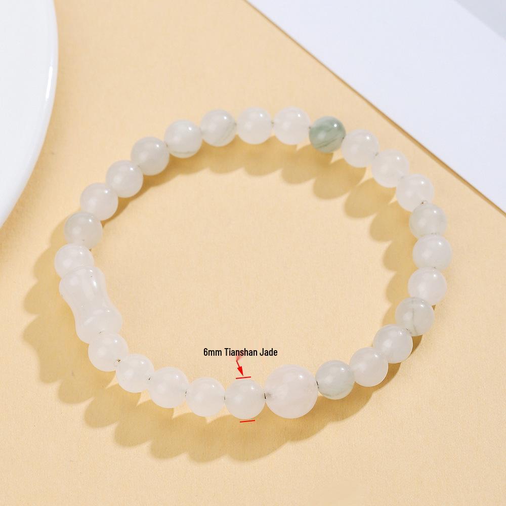 Tianshan Jade Bamboo Bead Bracelet - Fashionable DIY Crystal Jewelry for Girls