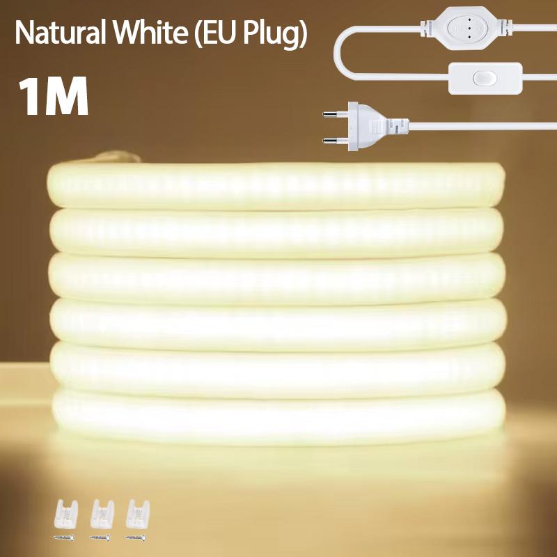 

220V COB LED Strip Light with Dimmer Switch EU Power Plug 288LEDs/m Flexible Led Ribbon Lamp Tape For Home Room Decoration