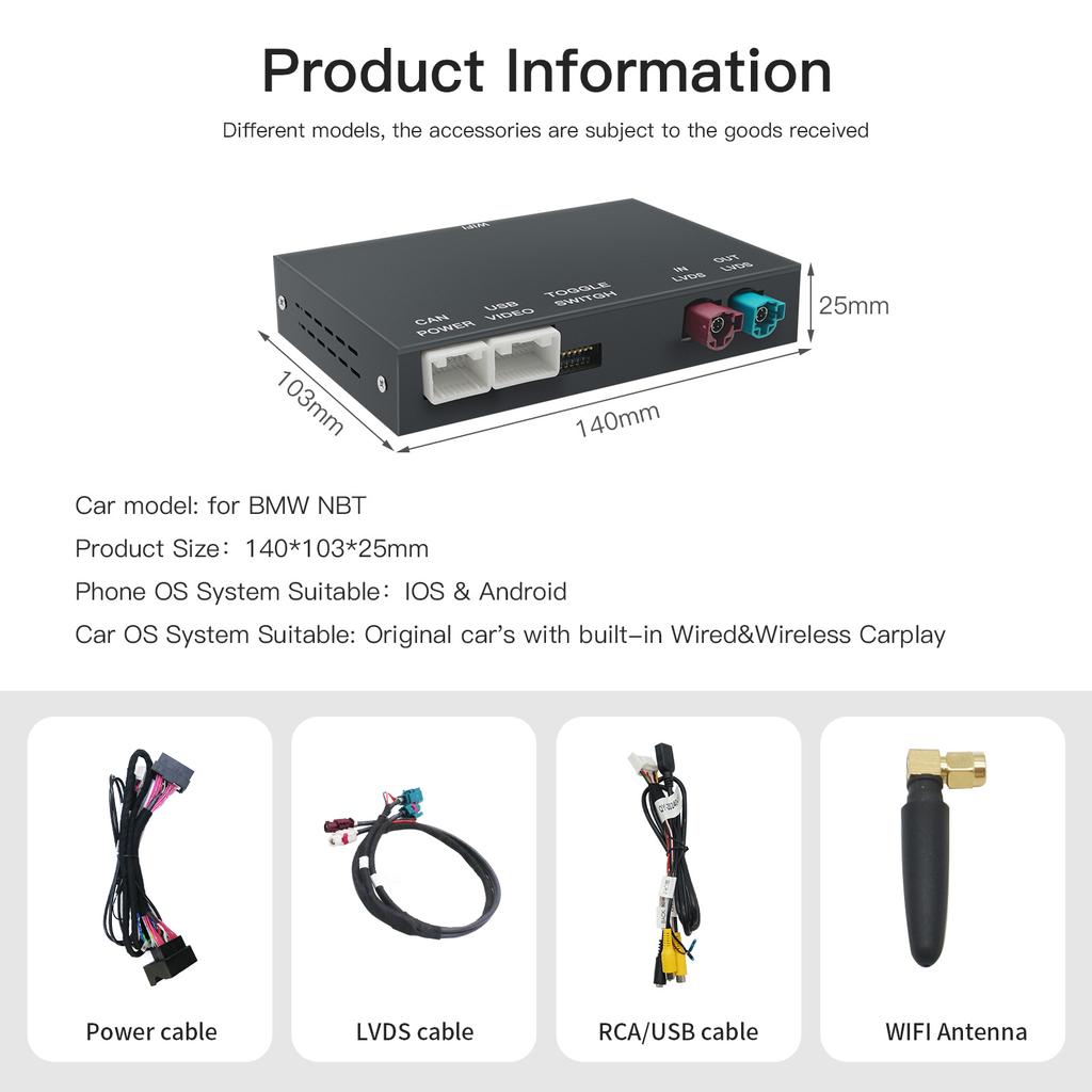 AUTOABC Wireless CarPlay Android Auto For BMW 5 Series F10 F11 2012-2017 CIC NBT Radio Multimedia Playback Airplay Navigation