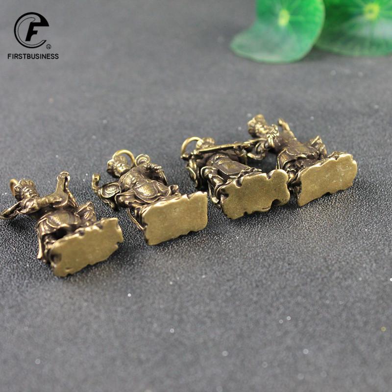 Vintage Copper Four Law Enforcement God Buddha Statue Keychains Pendants Small Ornaments Lucky Home Decor Desktop Decorations