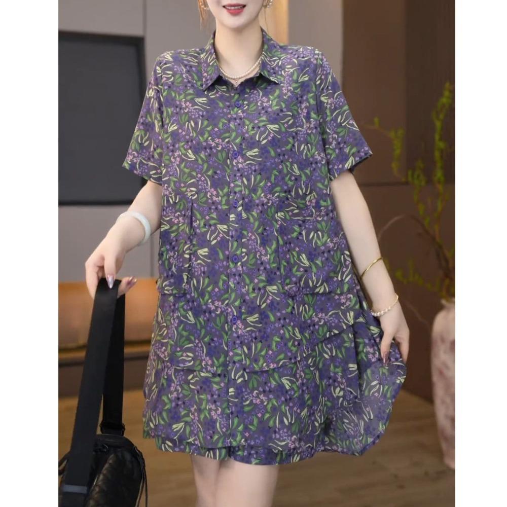 Women Casual Summer Loose Print Outfit Plus Size Fashion Trendy Top Shorts Two Piece Set